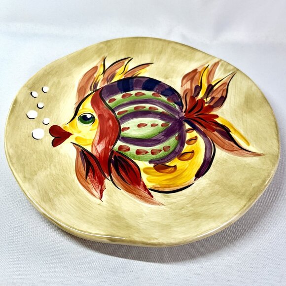 Under the Sea Salad Dessert 8" Plate Tabletops Hand Painted Coastal Fish Dish - Picture 7 of 7